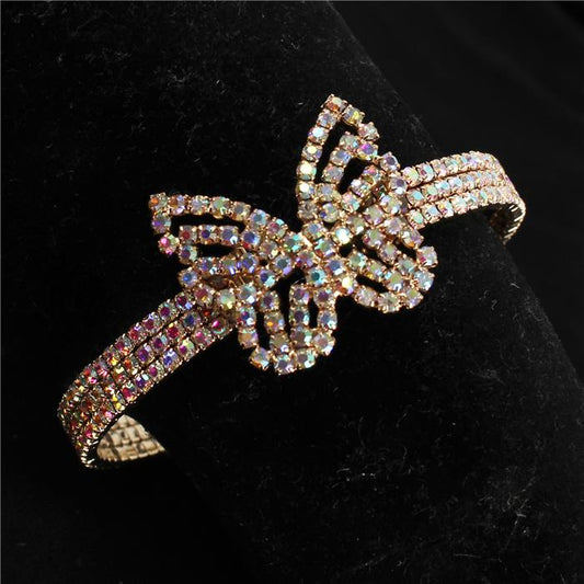 Rhinestone 3 Row  BUTTERFLY Cuff Bangle