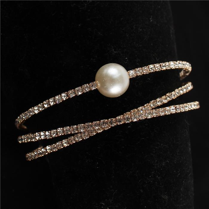 Rhinestone With Pearl 3 Row Cuff Bangle