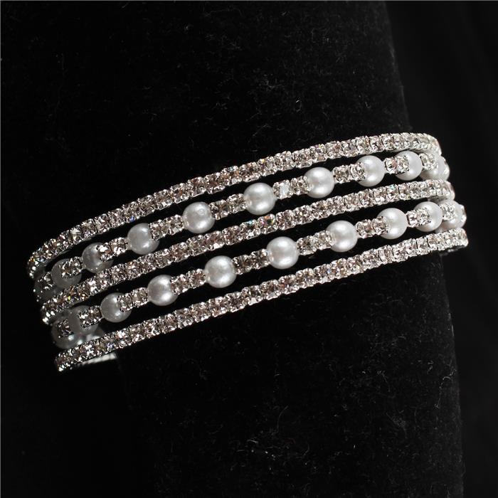 Rhinestone With Pearl 5 Row Cuff Bangle