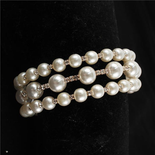 Rhinestone With Pearl 3 Row Cuff Bangle