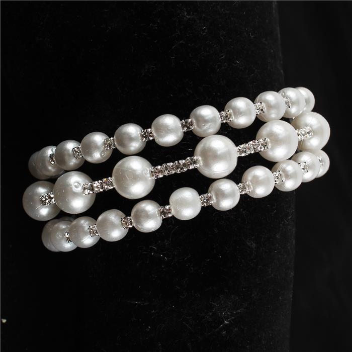 Rhinestone With Pearl 3 Row Cuff Bangle