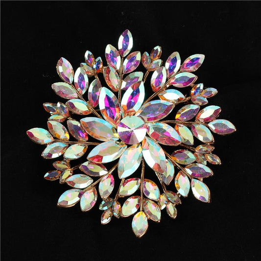 Crystal Flower Round Brooch