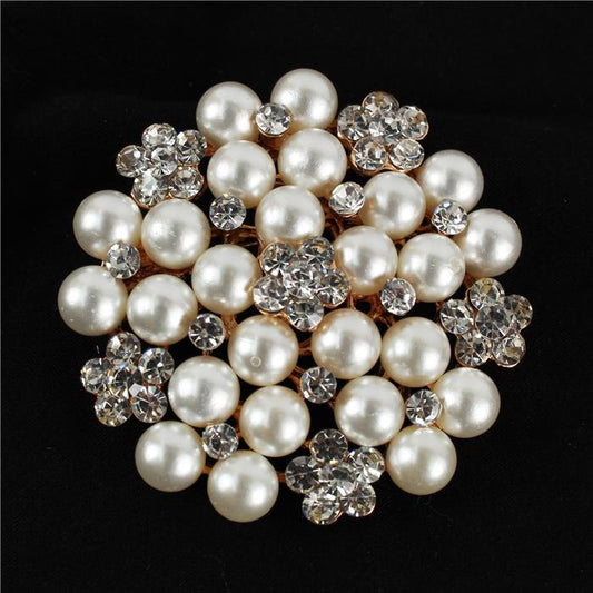 Pearl Crystal Round Brooch