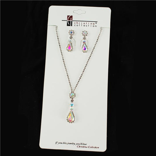 Rhinestone Teardrop Necklace Set