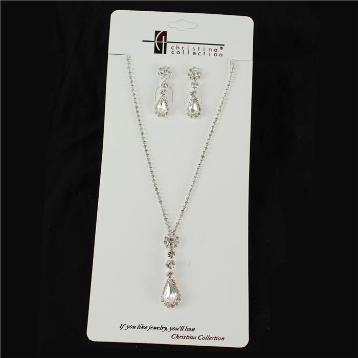 Rhinestone Teardrop Necklace Set