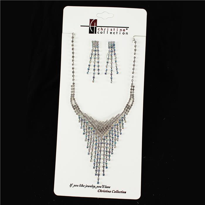 Rhinestone Fringed Necklace Set