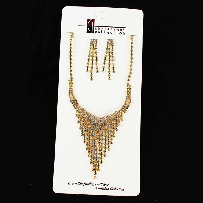 Rhinestone Fringed Necklace Set