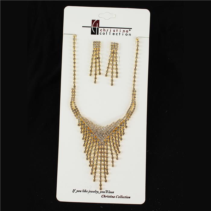 Rhinestone Fringed Necklace Set