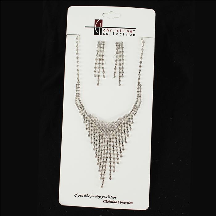 Rhinestone Fringed Necklace Set