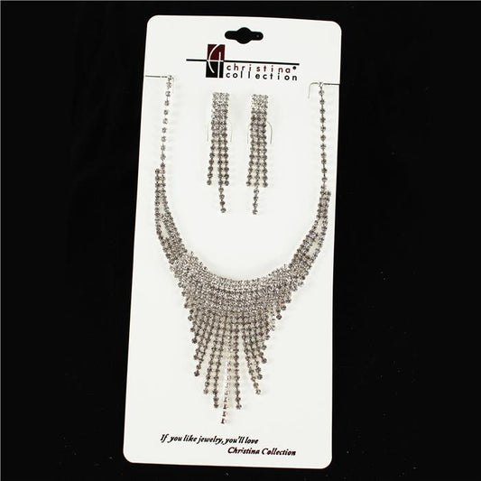 Rhinestone Fringed Necklace Set