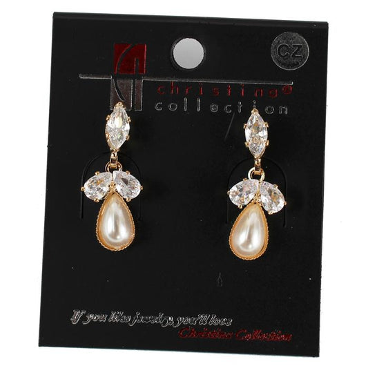 CZ With Pearl Dangle Earring