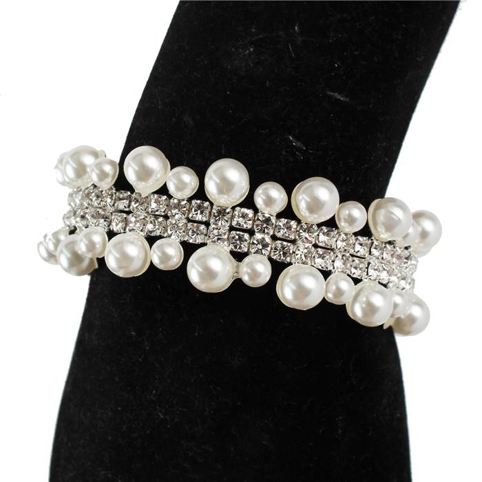 Pearl With Rhinestone Cuff Bangle