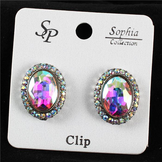 Clip On Crystal  Small Over Shape Earring