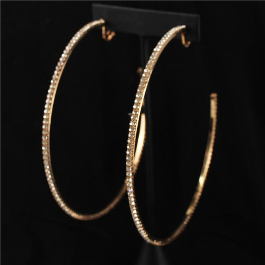 Clip On Rhinestone 100 MM Hoop Earring