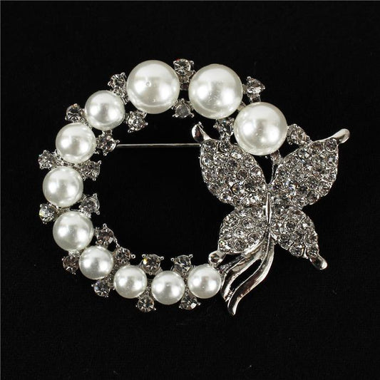 Pearl With Stone Butterfly Brooch