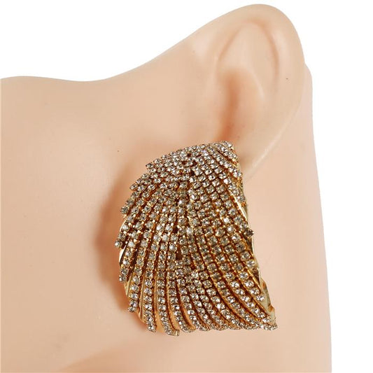 Rhinestone Thick Leaf Hoop Earring