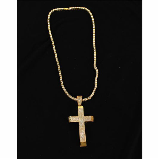 Stone Cross Charm Long Necklace