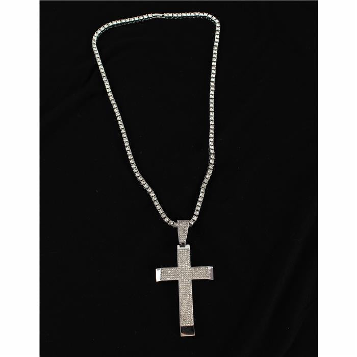 Stone Cross Charm Long Necklace