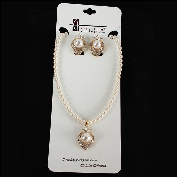 Pearl Clip On Earring Necklace Set