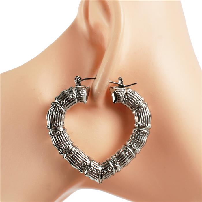 Bamboo Heart Hoop Earring