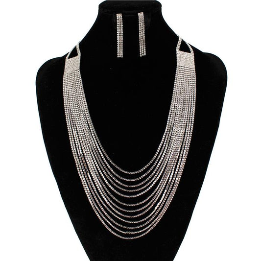 Rhinestone Multy Layered Necklace Set