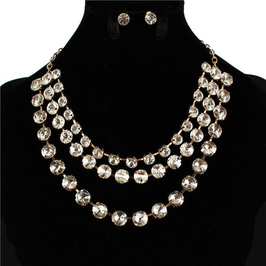 Stone 3 Row Necklace Set