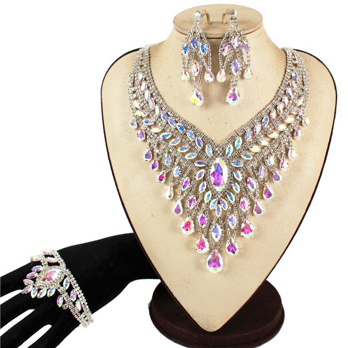 3 PC Crystal Evening Necklace Set