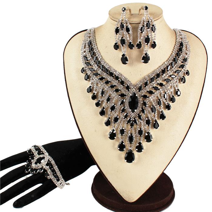 3 PC Crystal Evening Necklace Set