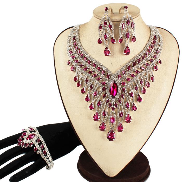 3 PC Crystal Evening Necklace Set