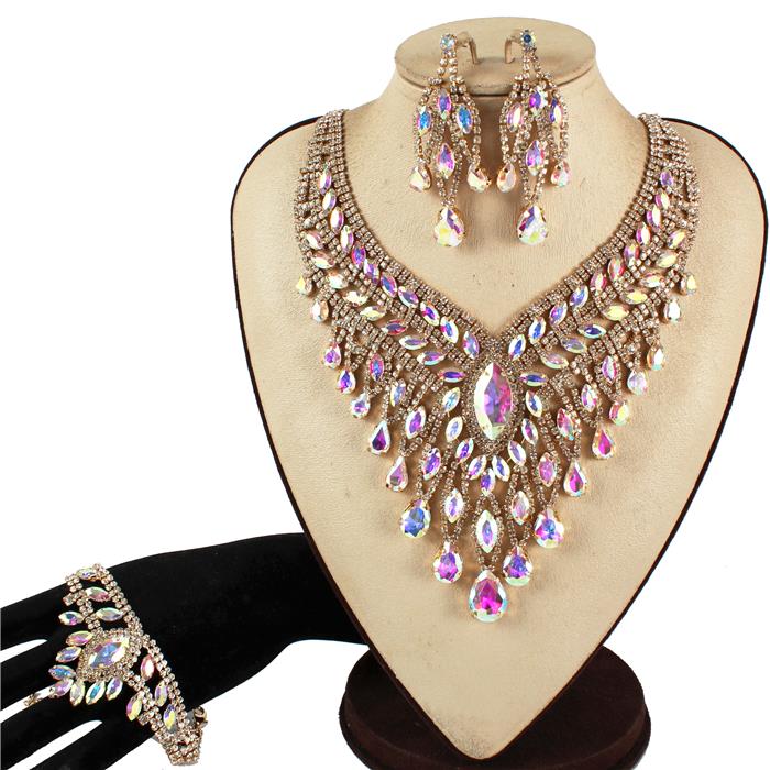 3 PC Crystal Evening Necklace Set