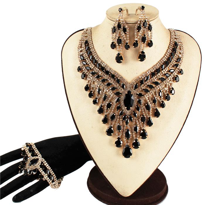 3 PC Crystal Evening Necklace Set