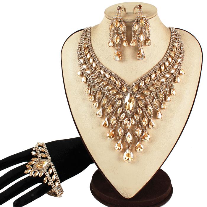 3 PC Crystal Evening Necklace Set