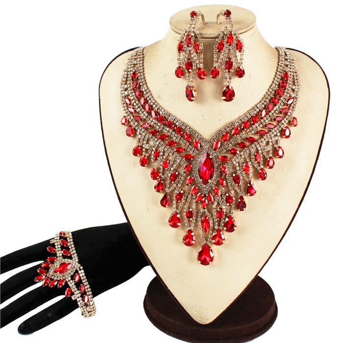 3 PC Crystal Evening Necklace Set