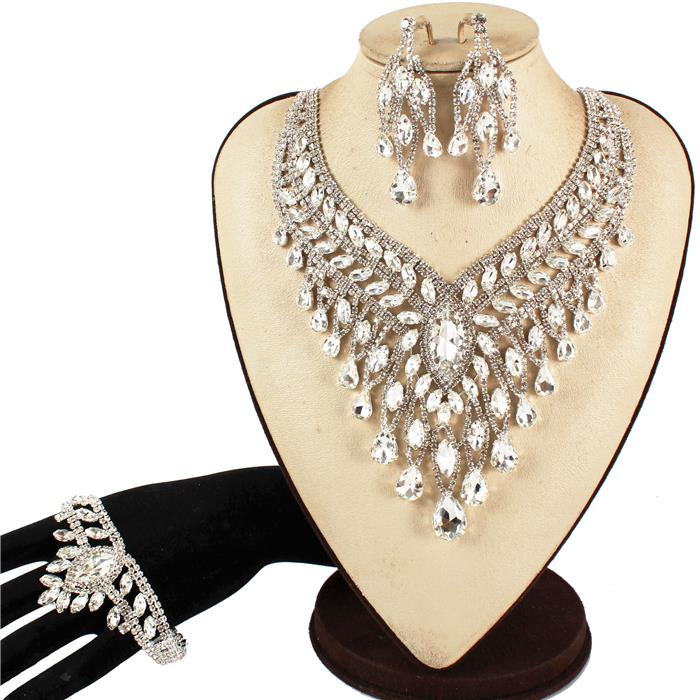 3 PC Crystal Evening Necklace Set