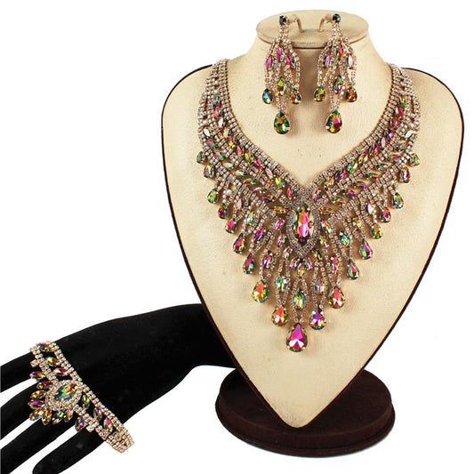 3 PC Crystal Evening Necklace Set