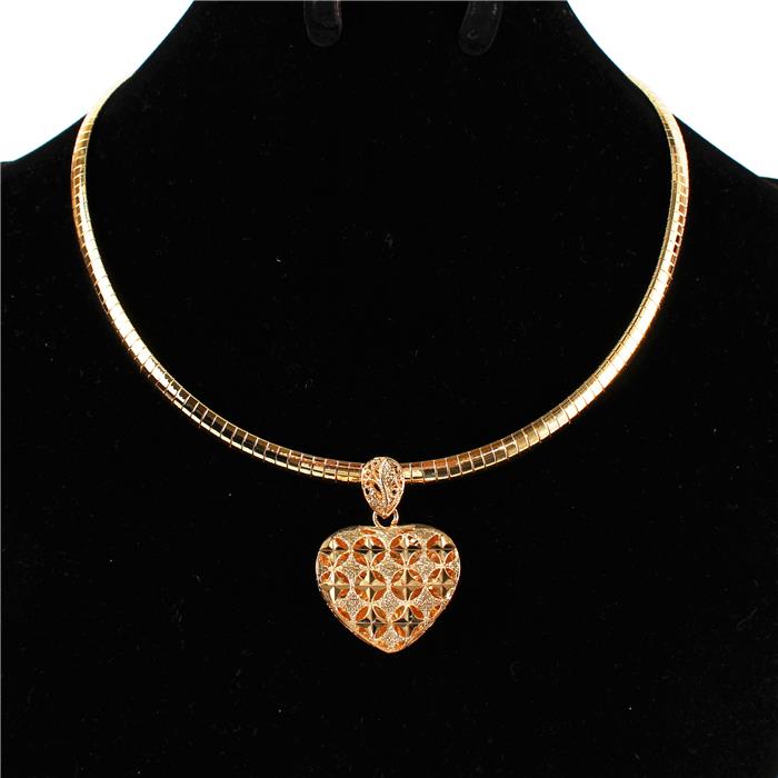 Omega Chain With Heart Charm Necklace Made In Korea