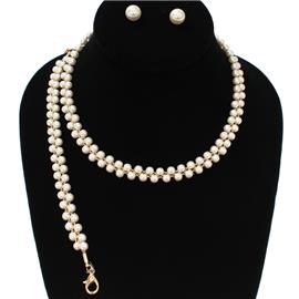 Pearl Double Layered 3 Pcs Necklace Set
