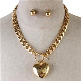 Pendant Heart Metal Necklace Set