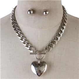 Pendant Heart Metal Necklace Set