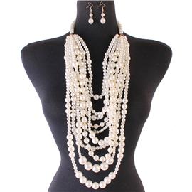 Pearl Beads Long Necklace Set