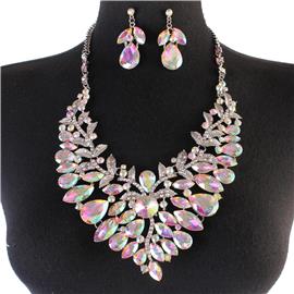 Crystal Leaves Necklace Set
