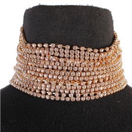 Rhinestones Casting 20 Layereds Choker Necklace