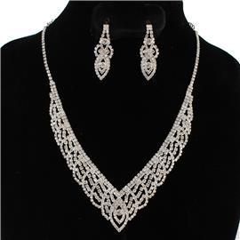 Rhinestones V Shaped Necklace Set