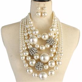 Chunky Multi Layer Pearl Necklace Set