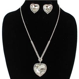 Rhinestones Heart Necklace Set