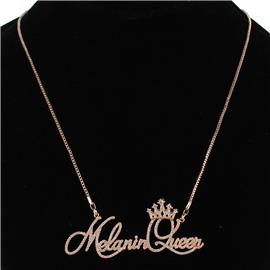 "CZ Pendant "Melanin Queen " Necklace "