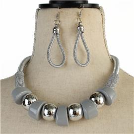 Fashion Cord Metal Ball Necklace Set