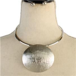 Metal Oval Choker Necklace Set