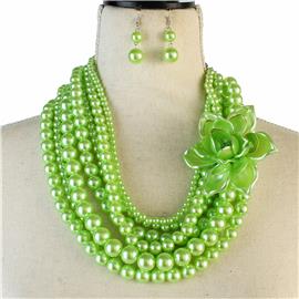 Pearl Flower 7 Layers Necklace Set