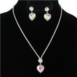 JR Rhinestones Heart Necklace Set